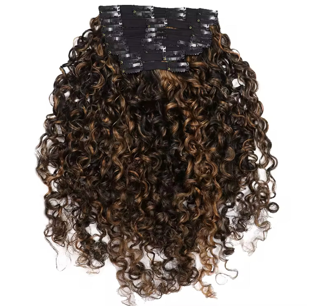 Sambi Curly 3B Chestnut Brown Highlights Classic Clip-in Hair Extensions 